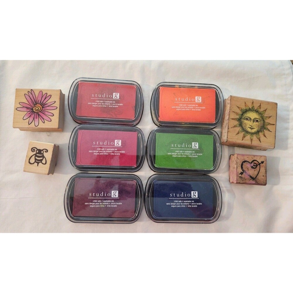 4 Rubber Stamp and 6 Studio G Ink Pad Lot Scrapbooking Card Making Crafting